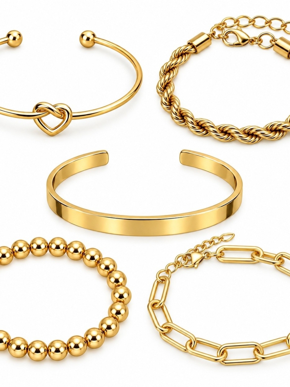 Women's 14k Gold Plated Bracelet Set — Classic Polished Gold Styles